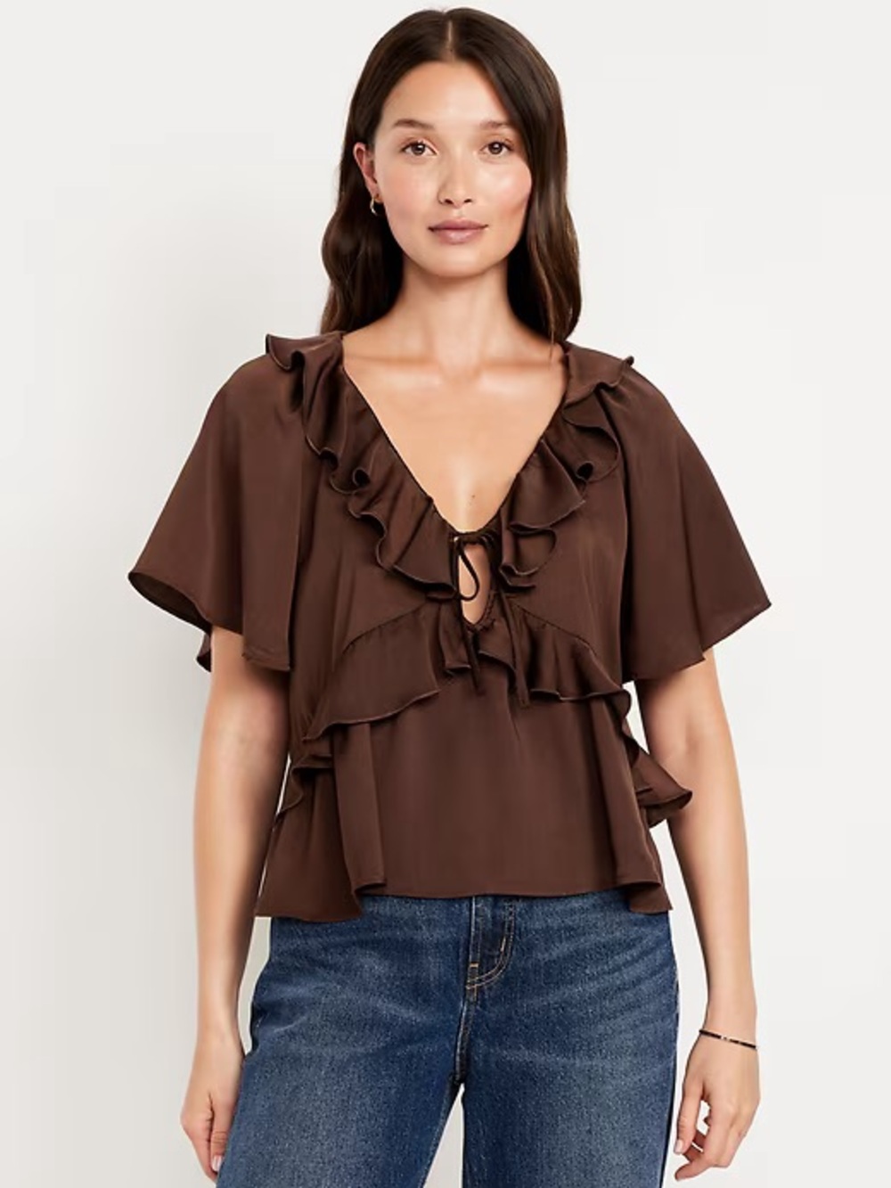 Old Navy Satin Ruffle Tie Front Top
